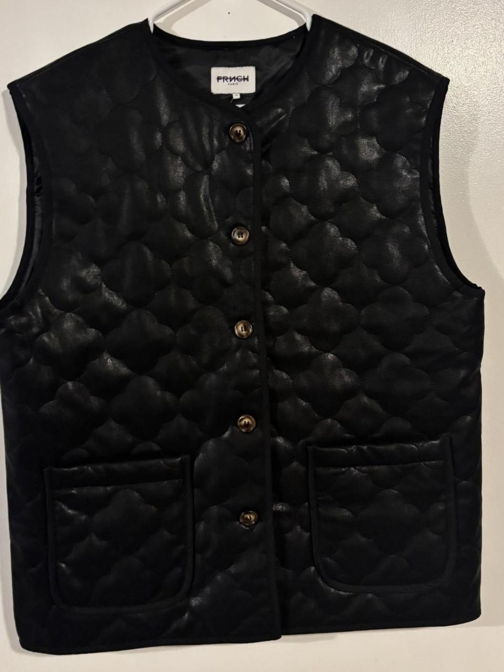 FRNCH Quilted Black Sleeveless Button Vest